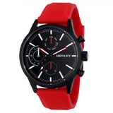 Henley Mens Multi Eye Black Dial With Sports Large Red Silicone Strap Watch H02222.10