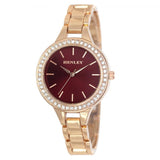 Henley Ladies Bling Red Dial & Rosegold Bracelet Watch H07323.46