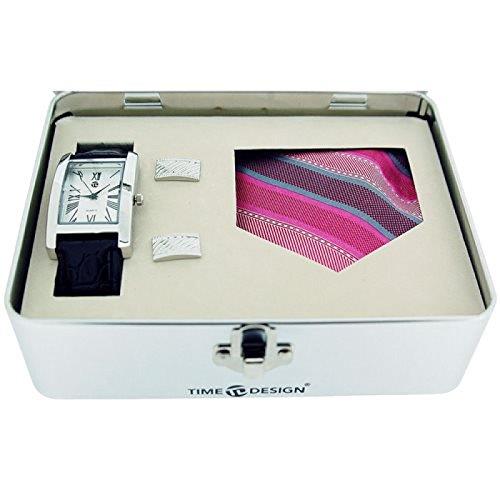 Time Design Gents Roman Numeral Watch, Tie & Cufflinks Gift Set TDX5486G38