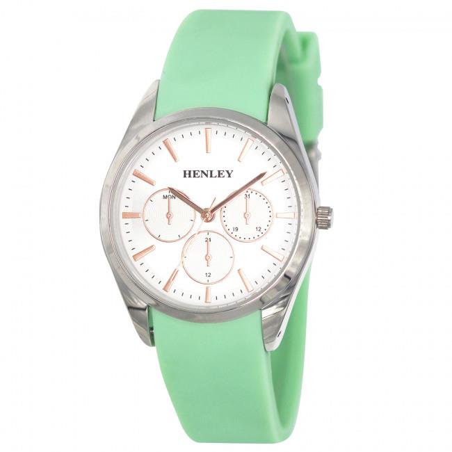Henley Ladies Sports Silver Dial with Green Rubber Strap Watch H06175.11