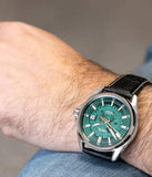 Lorus Mens Basic Fashion Automatic Date 43mm Green Dial Black Leather strap Watch Lorus