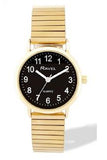 Ravel Ladies Basic Everyday Black Dial Golden Stainless Steel Expander Bracelet Watch