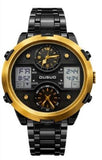 Ousuo Mens Fashion Ana Digital Big Dated Black Dial Black Plated Bracelet Watch NY London