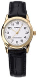 Casio Women's Fashion White Dial Gold Case Leather Strap Watch - LTP-V001GL-7BUDF