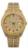NY London Mens Fashion Bling Assorted Watch Dated Round Gold Dial Gold Bracelet Watch
