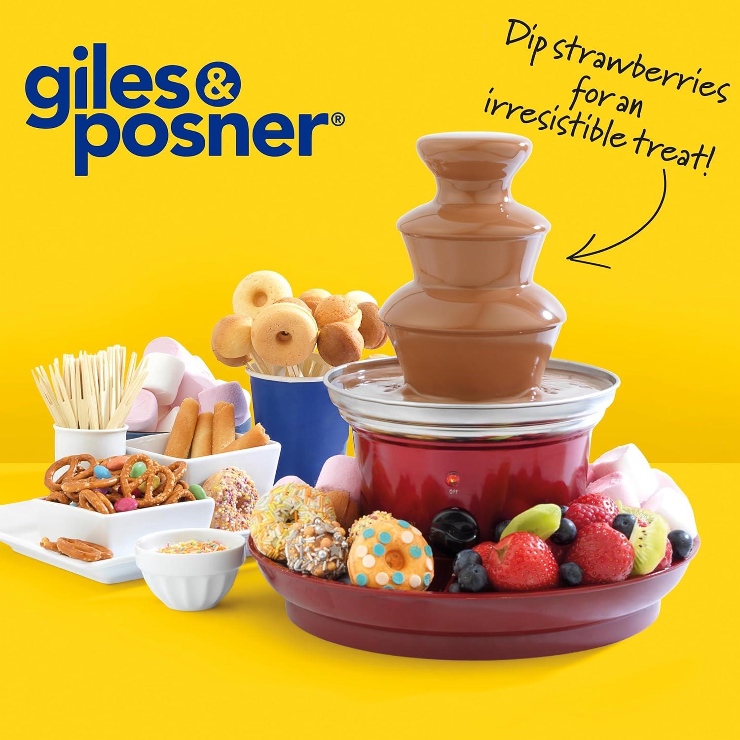 Giles & Posner EK3428G Chocolate Fountain with Fruit Tray and 100 Bamboo Skewers - Red