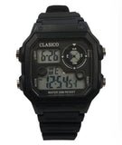 Clasico Mens Digital Water Resistant Black Rubber Strap Watch