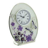 Glass Oval Clock Purple Butterfly/Flowers/Crystals