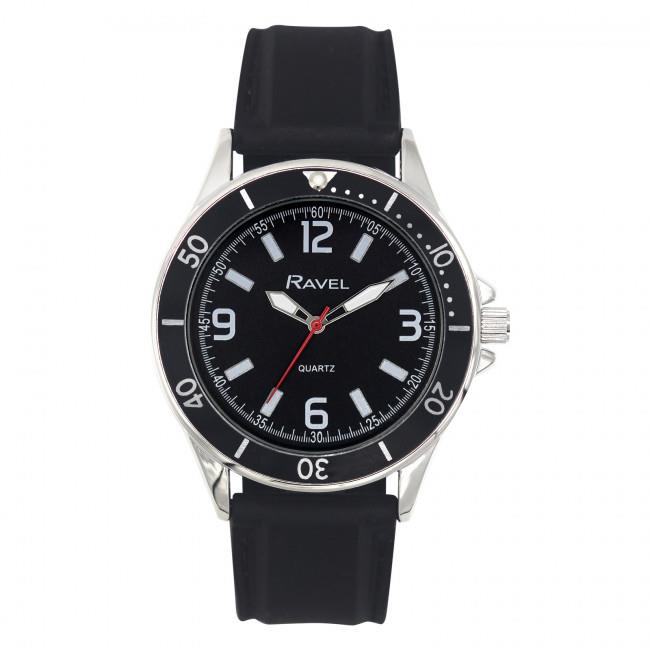 Ravel Mens Sports Black Dial Black Silicone Strap Watch