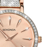 Sekonda Ladies Bling Brilliance 31mm Round Rose Gold Stone Set Analogue with Two Tone Jewelled Bracelet Watch