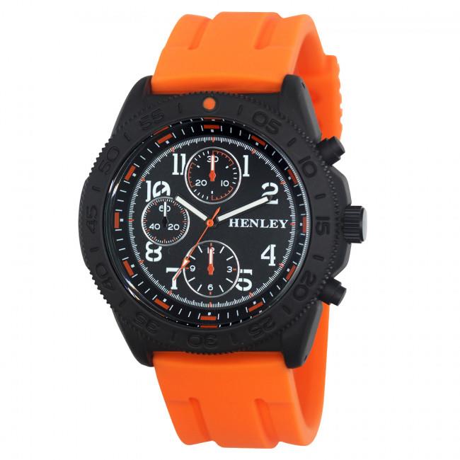 Henley Mens Multi Eye Black Dial With Orange Sports Large Silicone Strap Watch H02218.8
