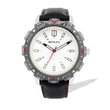 Henley Mens Chiselled Top Ring Faux Leather Watch - Black/Silver