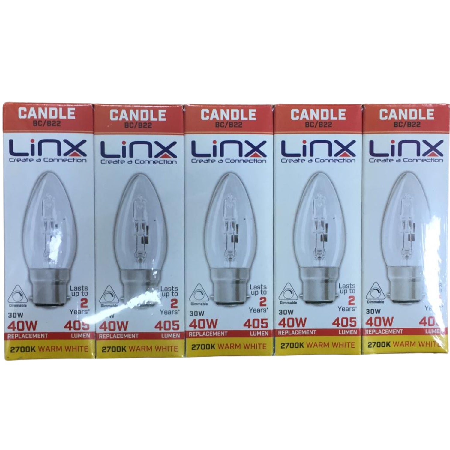 Linx Candle 700lm 2700K Warm White BC B22 60W Pack of 10