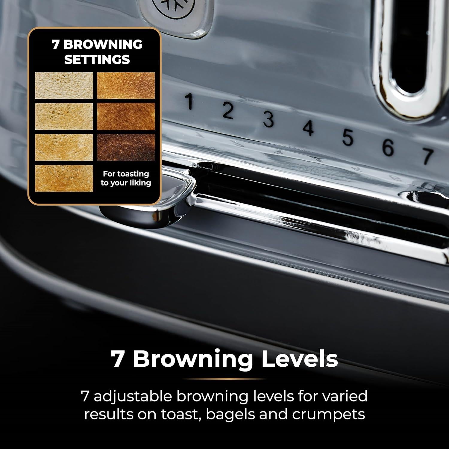 Tower Saturn 2-Slice Toaster with 7 Browning Levels Grey and Chrome Accents