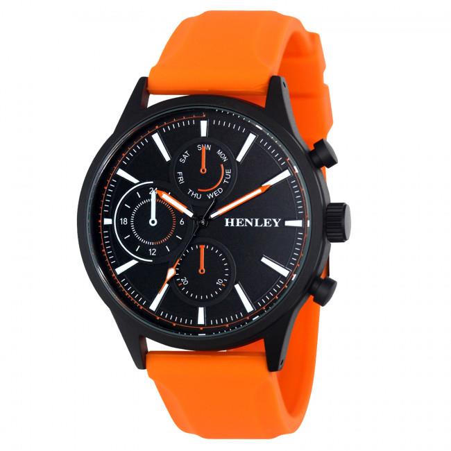 Henley Mens Multi Eye Black Dial With Sports Large Orange Silicone Strap Watch H02222.8