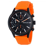 Henley Mens Multi Eye Black Dial With Sports Large Orange Silicone Strap Watch H02222.8