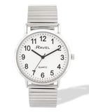 Ravel Mens Basic Everyday White Dial Silver Stainless Steel Expander Bracelet Watch