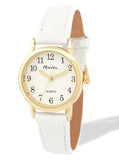 Ravel Ladies Basic Small Gilt Case White Dial White Leather Strap Watch