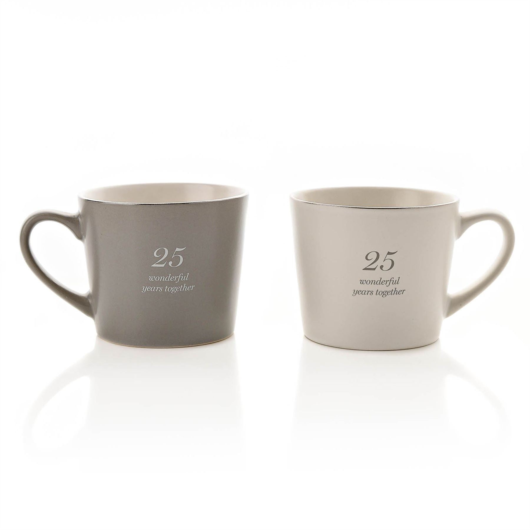Amore Set of 2 Grey & White Mugs - 25th Anniversary