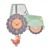 Hometime Kids Wooden Tractor Wall Clock with Pendulum