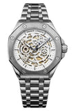 NYL Mens Automatic Metal Mechanical Octagon Screw Decoration Dial Analogue Silver/White Metal Bracelet Watch NY London