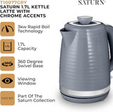 Tower Saturn Electric Kettle with Quick Boil, 1.7L, 3000W, Grey and Chrome Accents