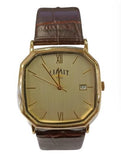 Limit Mens Basic Dated Golden dial with Brown Faux Leather Dress Watch