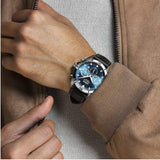 Lorus Mens Fashion Sports Chronograph Date Grey/Blue sunray Dial Black Leather strap Watch RT341KX9