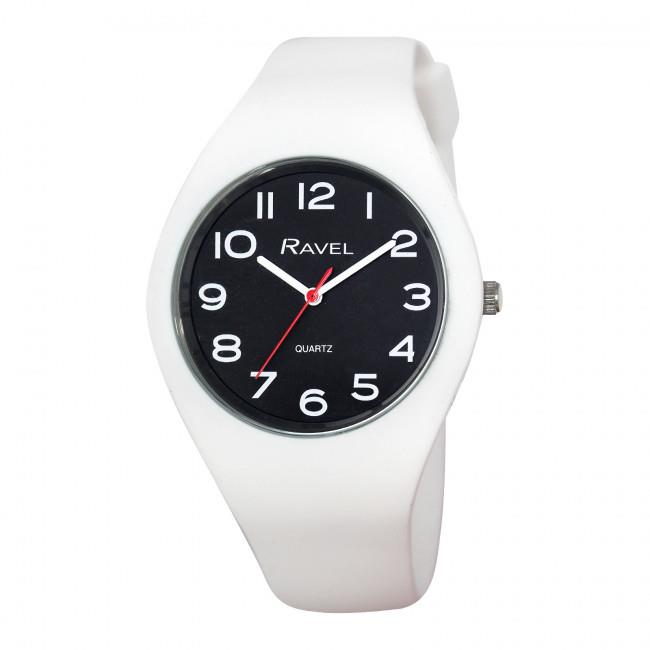 Ravel Unisex Large Comfort Fit Black Dial White Silicone Watch R1804.43