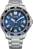Citizen Mens Eco Drive Sports Diver 100M WR Blue Wave Dial 45mm Watch Gadgetize