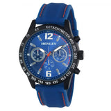 Henley Mens Multi Eye Black Dial With Blue Sports Large Silicone Strap Watch H02217.6