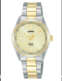 Lorus Ladies Solar Powered Golden Dial Two Tone Stainless Steel Bracelet Watch RY510AX9