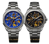 NYL Mens Automatic Metal Hollow Mechanical Octagon Dial Analogue Metal Bracelet Watch NY London Available Multi Colour