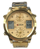 Ousuo Mens Fashion Ana Digital Big Dated Gold Dial Gold Plated Bracelet Watch NY London