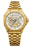 NYL Mens Automatic Metal Hollow mechanical Dial Analogue Gold/White Metal Bracelet Watch NY London