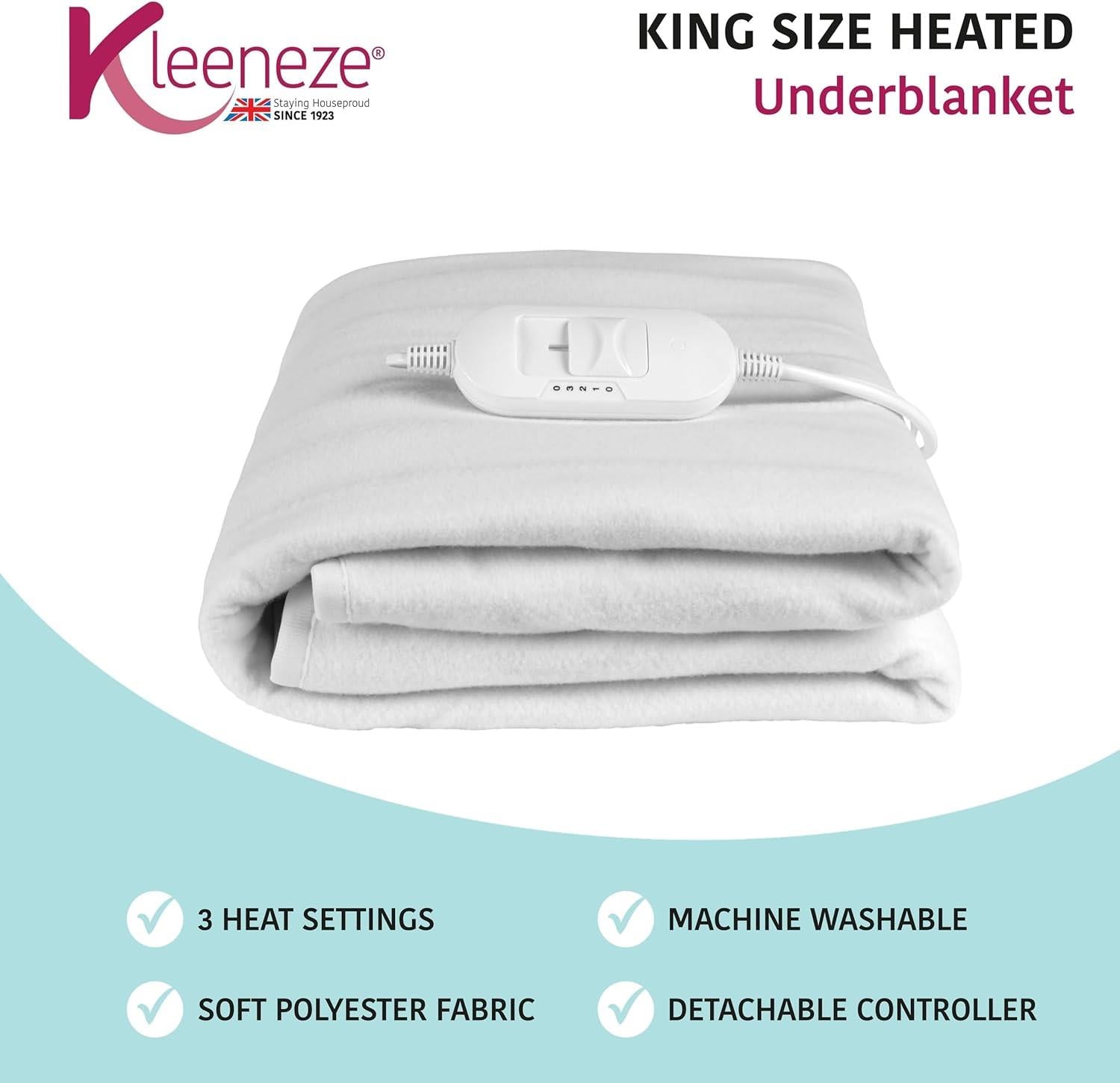 King Plus Heated Underblanket 3 Heat Settings 70W, 165 x 137 CM