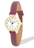 Ravel Ladies Round Petite Gilt Case Clear Numeral with Brown Leather Strap Watch