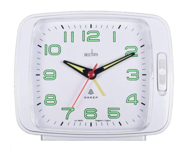 Acctim Ada Luminous tipped hands and numbers with Snooze White Alarm Clock 15702