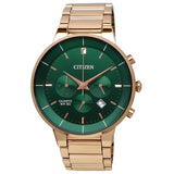 Citizen Mens Chronograph Green Dial Rose Gold Tone  Watch Gadgetize