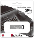 Kingston DataTraveler Kyson USB 3.2 Gen 1 Flash Drive 128GB - Stylish Capless Metal Case
