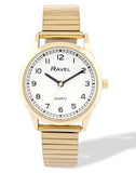 Ravel Ladies Basic Easy Read Minute Track on White Dial Golden Stainless Steel Expander Bracelet Watch