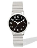 Ravel Ladies Basic Everyday Black Dial Silver Stainless Steel Expander Bracelet Watch