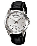 Casio Mens White Dial Leather Strap Day-Date Watch Gadgetize
