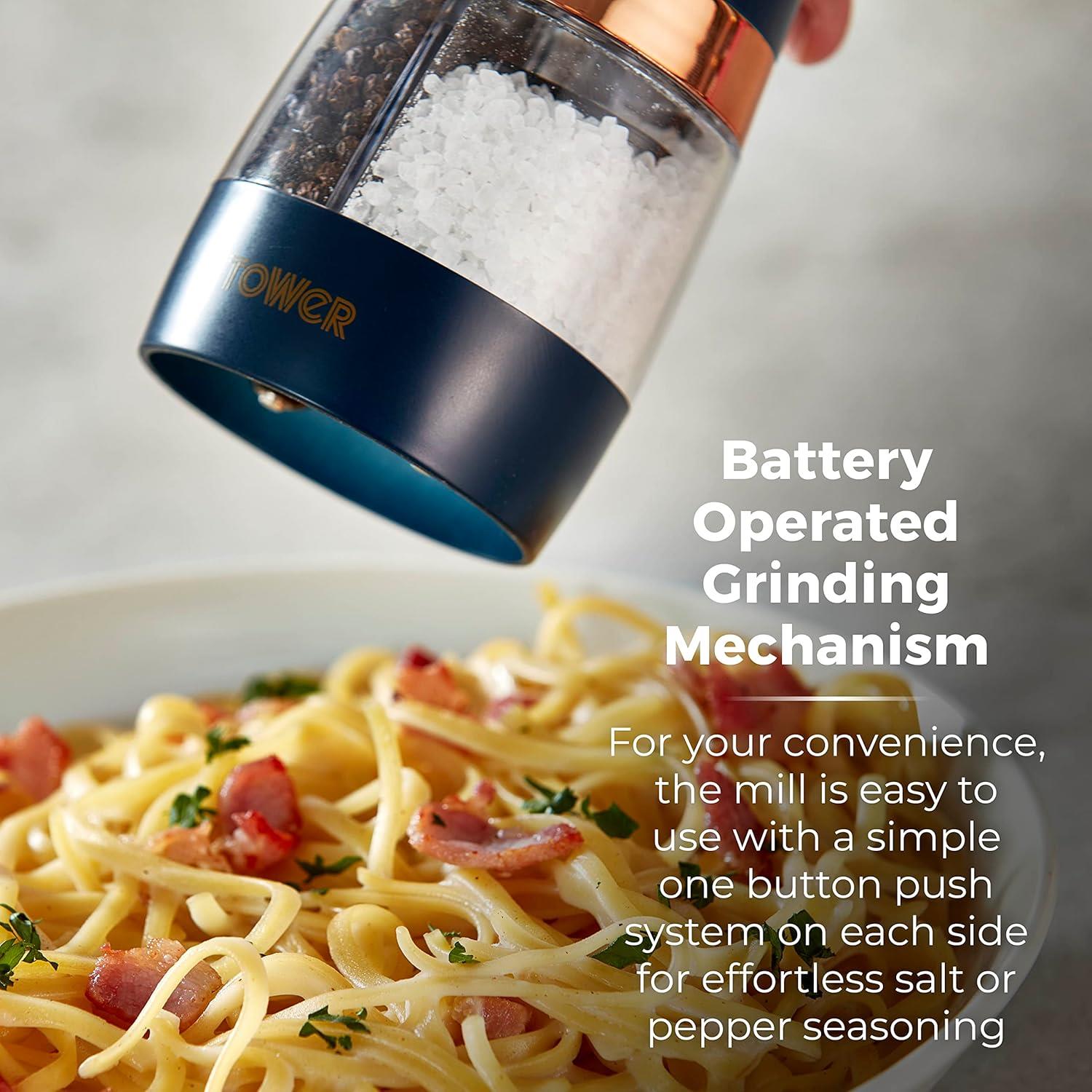 Tower Electric Salt and Pepper Mill Battery Ceramic Grinders Blue