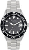 Ravel Mens Fashion Sports 42mm Round 5ATM Dated Dial Uni-Directional Bezel Silver Plated Bracelet Watch RPD-MB