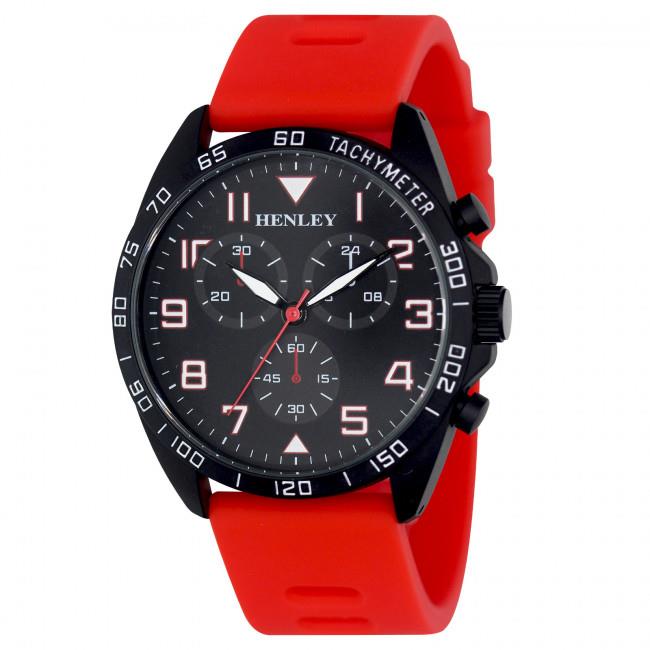 Henley Men's Multi Eye Black Dial With Red Sports Large Silicone Strap Watch H02215.10