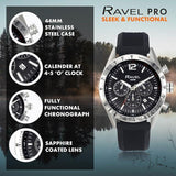 Ravel Mens Fashion Sports 100m Water Resistant Chronograph Dated Dial Rubber Strap Watch RPR-M Available Multi Colors