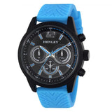 Henley Mens Multi Eye Black Dial With Blue Sports Large Silicone Strap Watch H02216.6