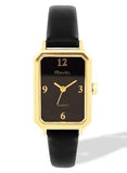 Ravel Ladies Fashion Rectangular Gilt Case Dial with Black Leather Strap Watch