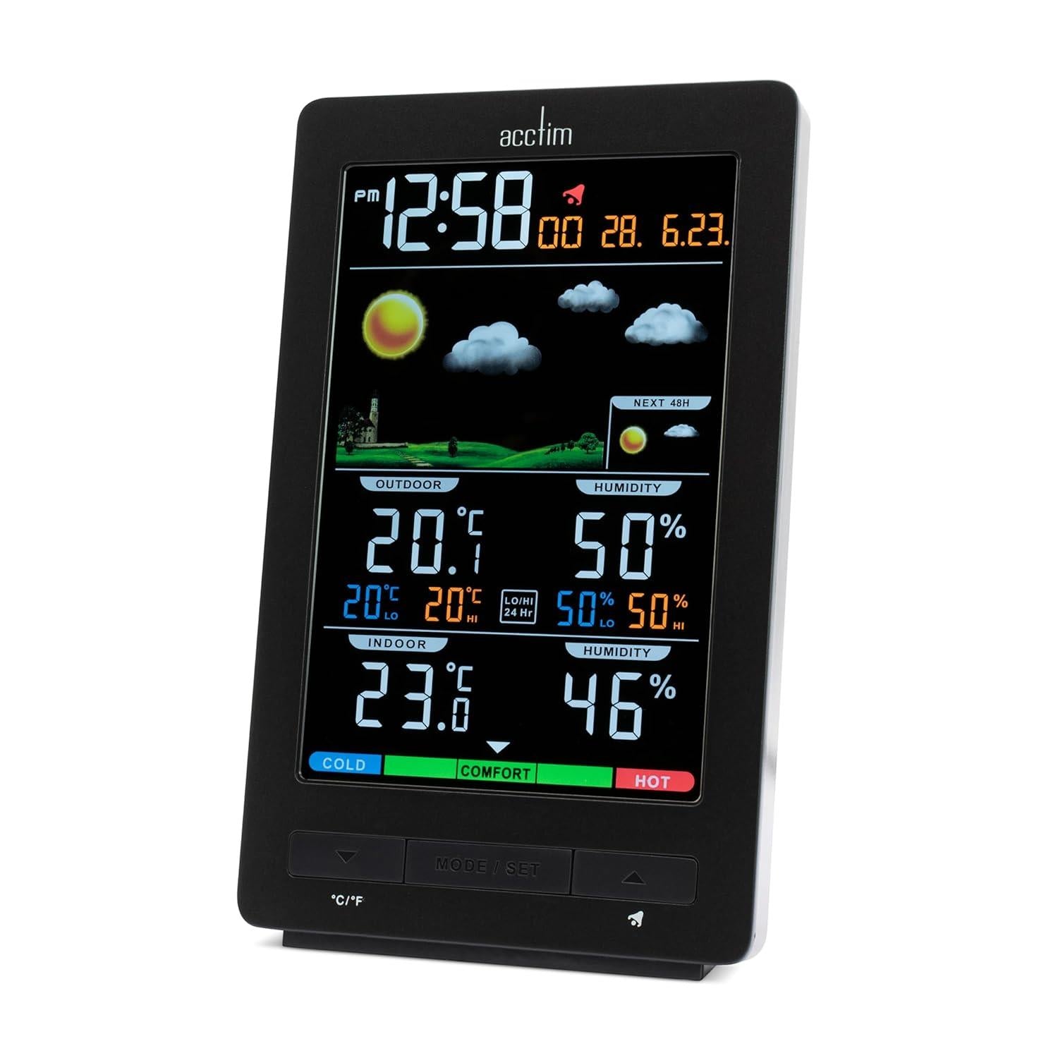 Acctim Ermir Display Graphite Grey 6 in 1 Barometric Weather Station with Outdoor Sensor Temperature Humidity Alarm Clock